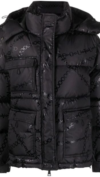 doudoune versace jeans couture noire imprimé couture ton sur ton capuche amovible