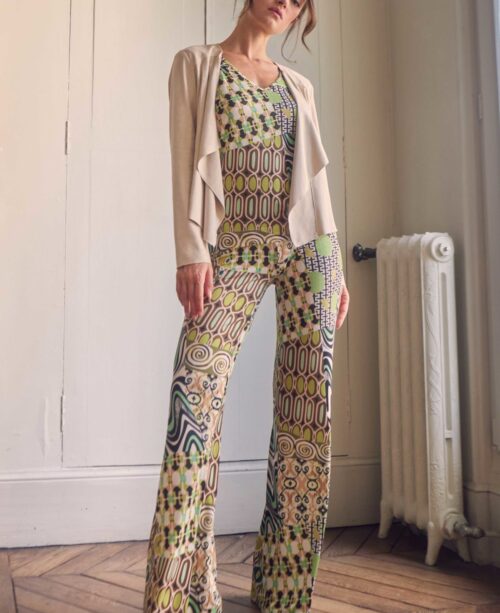 Pantalon Nathalie CHAIZE  coloré sur une maille lycra douce,