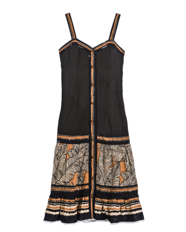 Robe longue FUEGO noire et imprimé havane