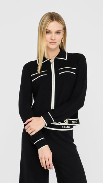Veste maille zippée LIU.JO logotée N/B