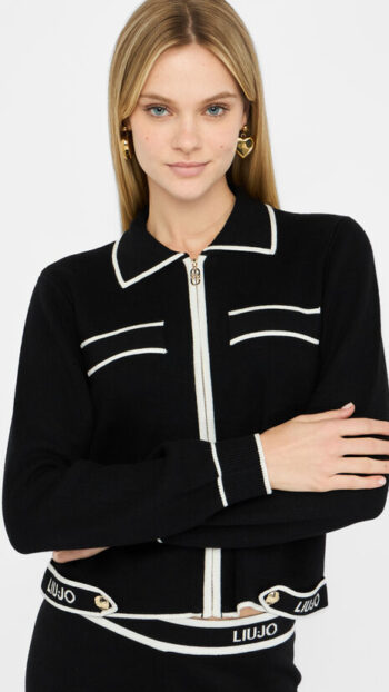 Veste maille zippée LIU.JO logotée N/B