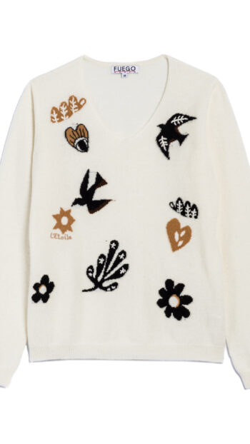 Pull FUEGO écru imprimé placé