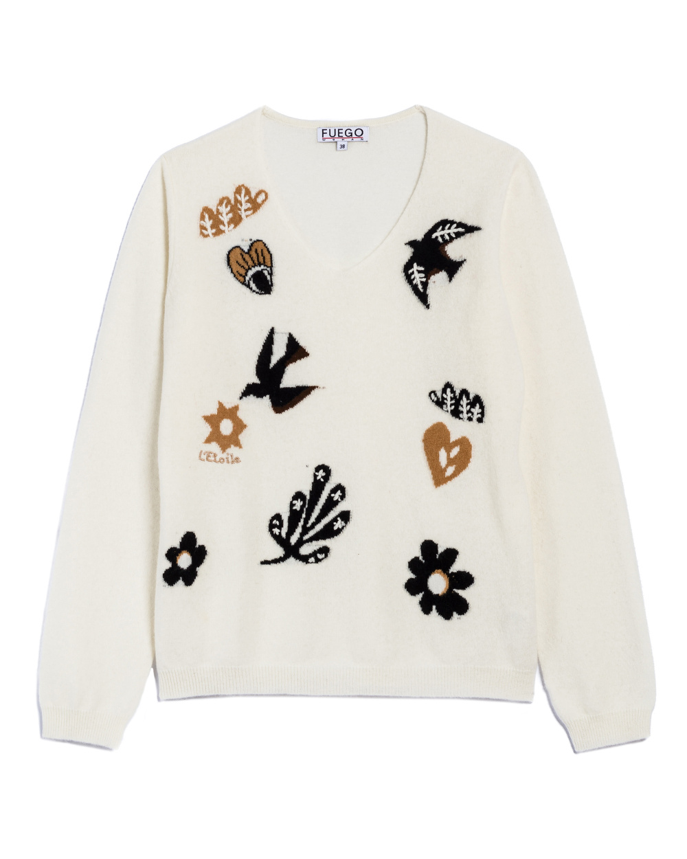 Pull FUEGO écru imprimé placé