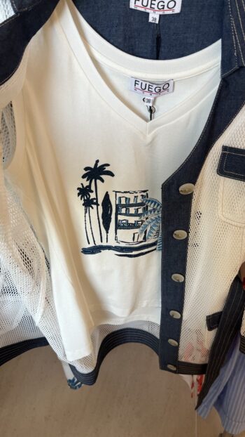 Veste FUEGO bleu denim et filet blanc ,