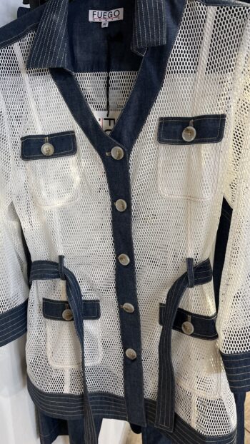 Veste FUEGO bleu denim et filet blanc ,