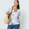 T-Shirt ANANKE col V blanc et ciel