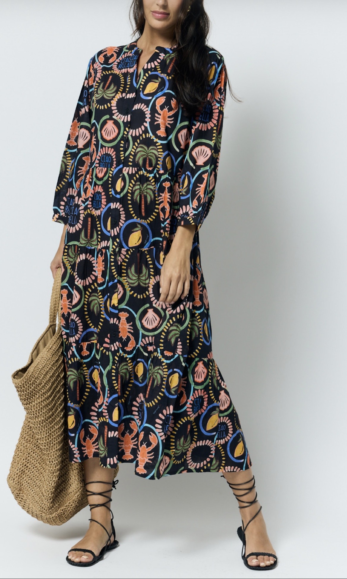 Robe longue Ananke imprimée en voile de coton