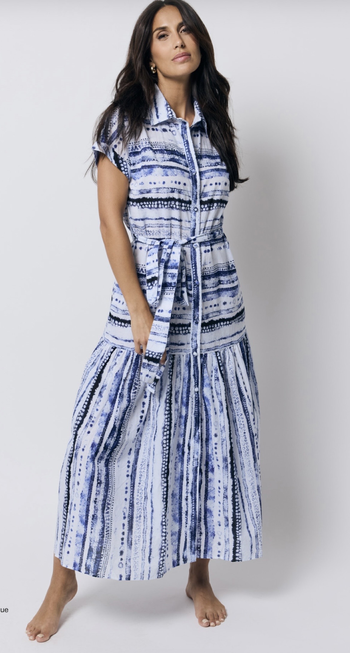 Robe ANANKE imprimé bleu et blanc, en coton