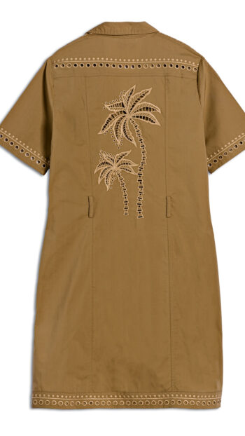 Robe FUEGO beige palmier dans le dos en broderie anglaise