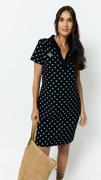 Robe Polo Ananke noire pois blancs