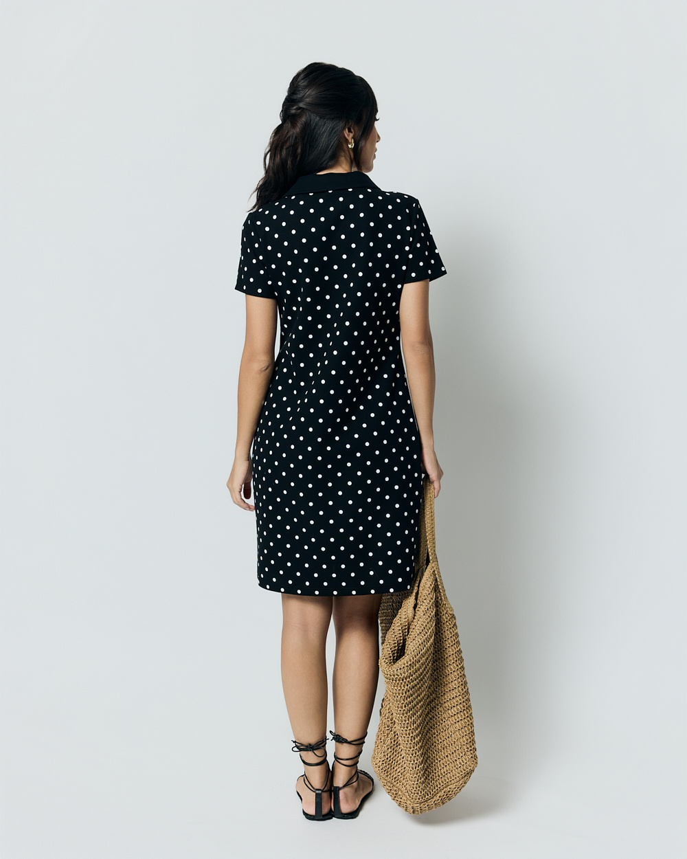 Robe Polo Ananke noire pois blancs