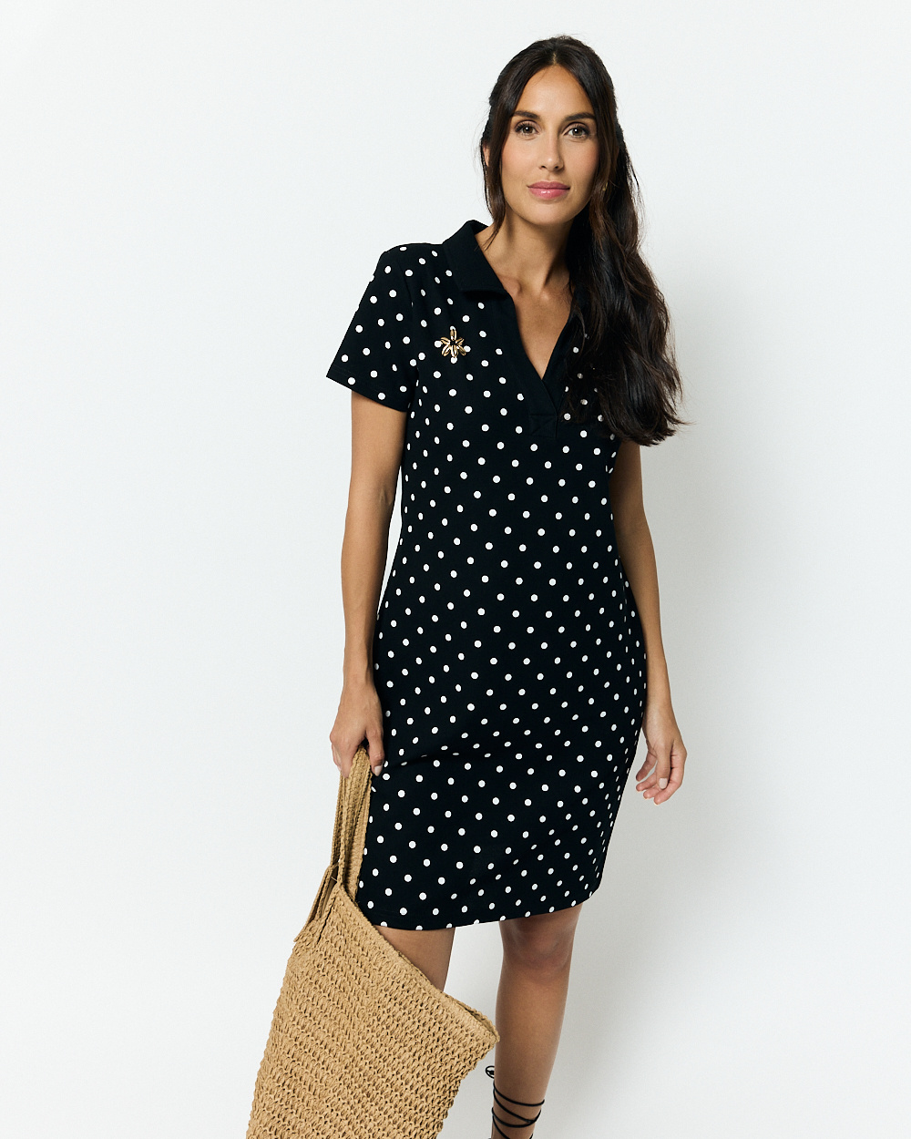Robe Polo Ananke noire pois blancs