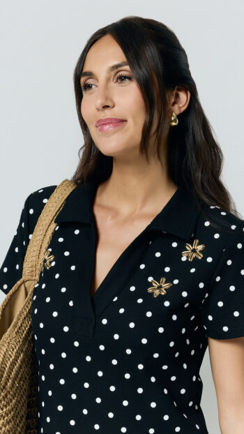 Robe Polo Ananke noire pois blancs