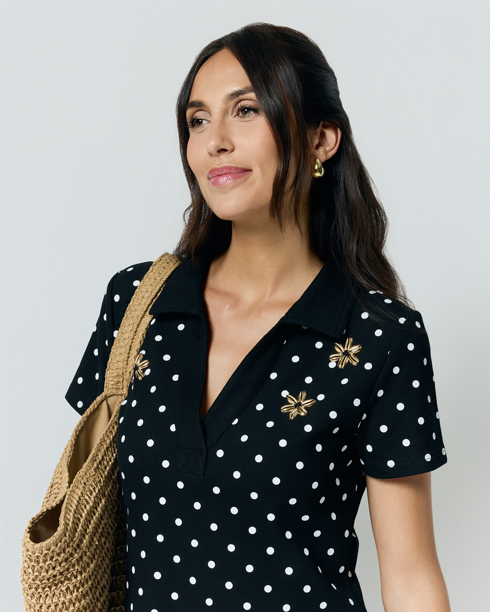 Robe Polo Ananke noire pois blancs