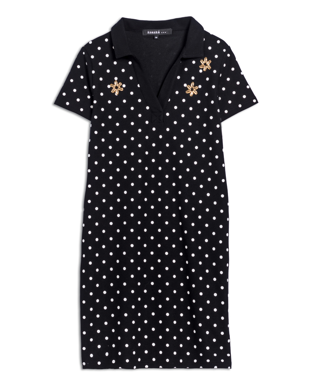 Robe Polo Ananke noire pois blancs
