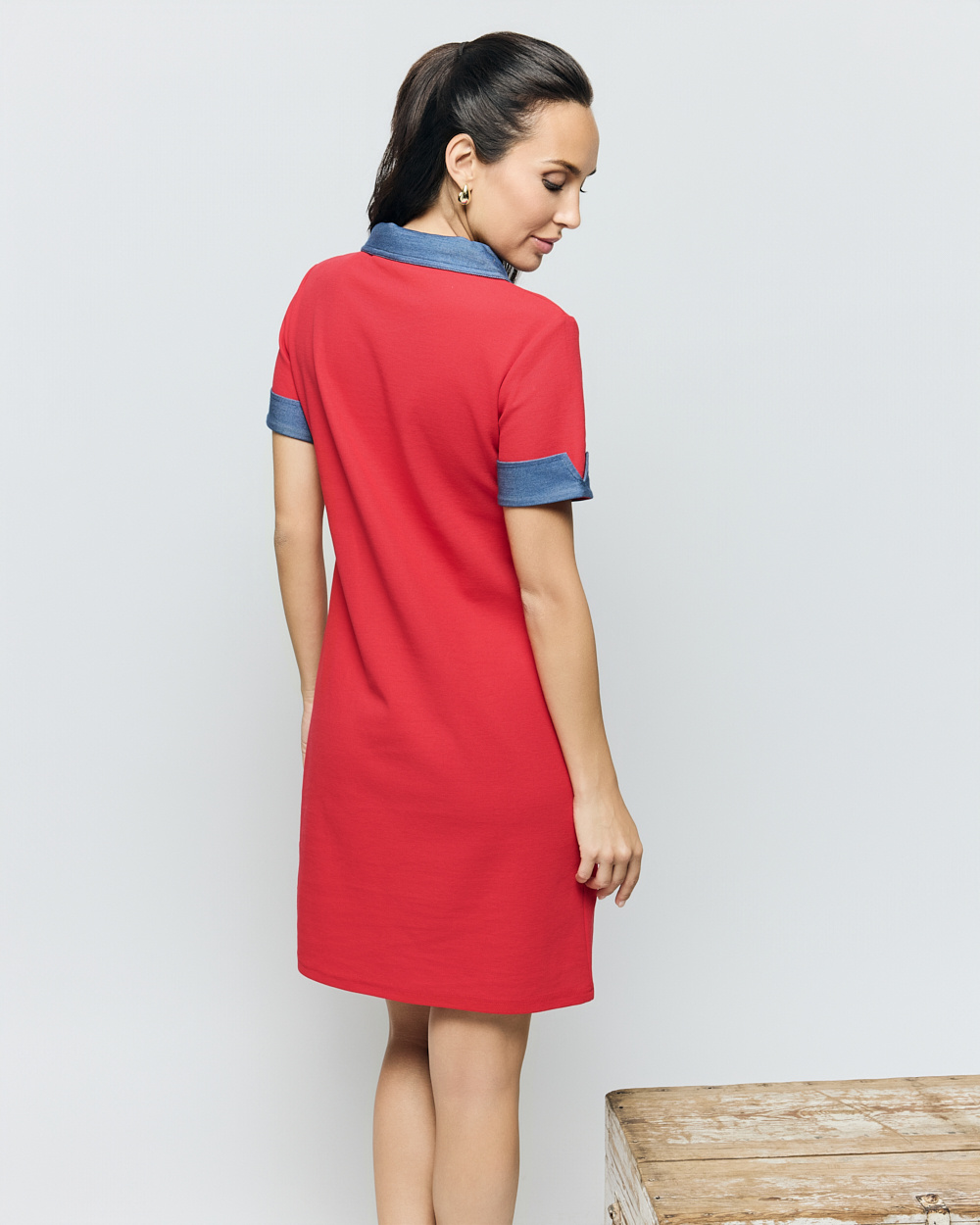 Robe col polo ANANKE rouge et denim