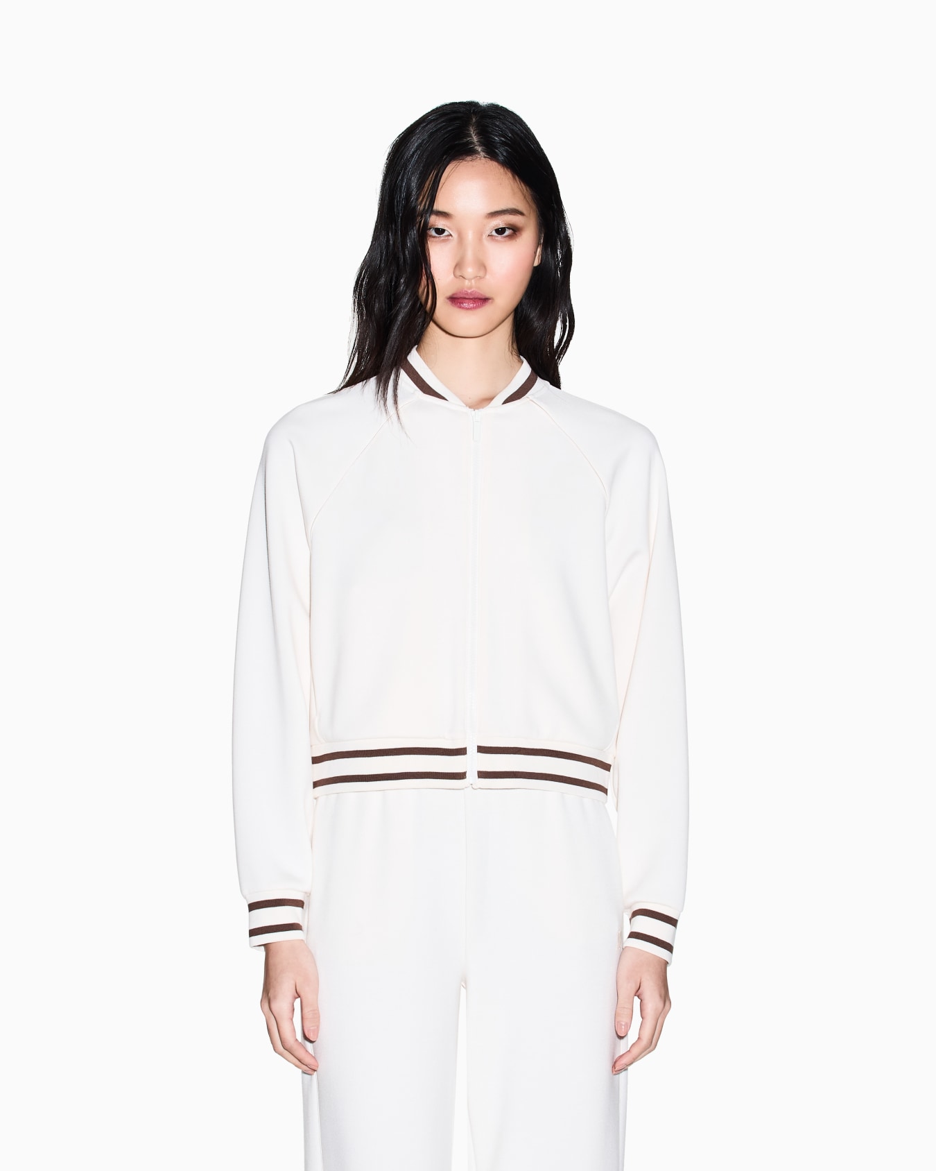 Veste jog zippée ARMANI crème , en néoprène doux