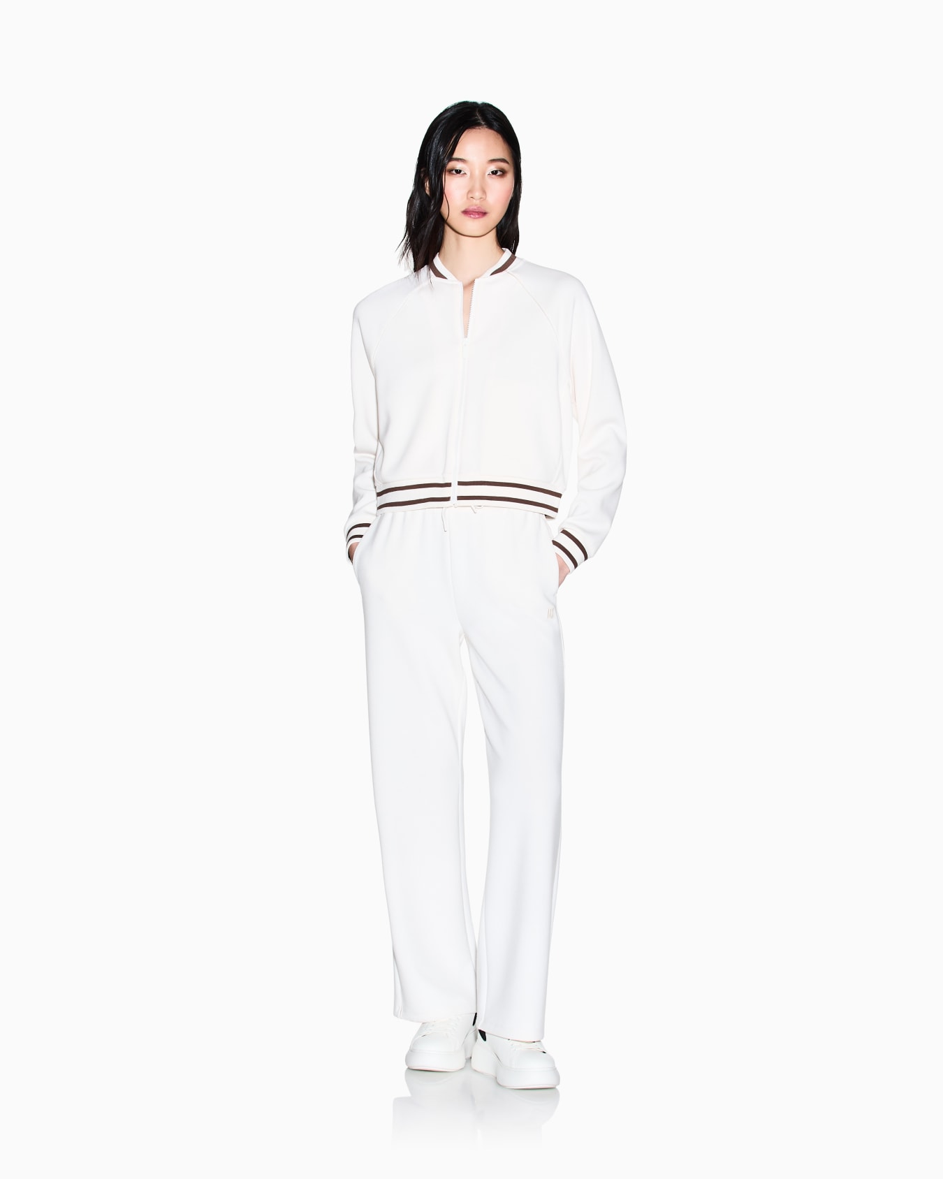 Veste jog zippée ARMANI crème , en néoprène doux